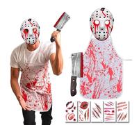 Yi'antai Costume da Macellaio per Halloween, Costume da Serial Killer Horror, Costume Halloween Uomo, Maschera da Killer, Grembiule Insanguinato, Coltello di Halloween Horrorm