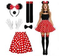 Yi'antai Costume da mouse, costume da mouse, da donna, rosso, tutù con pois bianchi, cerchietto con orecchie del mouse, costume da mouse, set con guanti, calze al ginocchio, costume da donna e ragazza