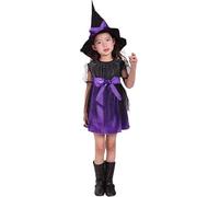 Yi'antai Costume da Strega Bambina con Cappello, Abito Viola per Halloween, Taglia 104-140cm