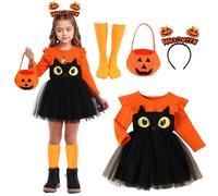 Yi'antai Costume Da Zucca Per Bambini, Costume Zucca Ragazze con zucca Cappelli, Vestito Da Sacchetto, Halloween Costume Bimbo, Costume Di Halloween Per Bambini