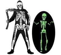 Yi'antai Costume Scheletro Bambino, Halloween Costume Scheletro, Fluorescente Scheletri Costumi, Vestito Scheletro Bambino Che Si illumina al Buio, Costumi Grim Reaper per Halloween (S:6-8 anni)
