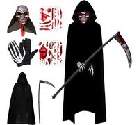 Yi'antai Costumi Halloween, Mantello con Cappuccio Halloween, Scheletro Halloween Costumi Cosplay, Mantello Cappuccio Nero per Adulti Feste Carnevale Halloween Decorazioni (Rosso), 140