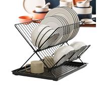 Yianyal Scolapiatti compatti, scolapiatti pieghevoli | Scolapiatti a 2 livelli per piano cucina - Scolapiatti da cucina pieghevole e rimovibile, collettore d'acqua per