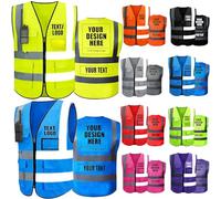Yibairui Custom Reflective Safety Vest Class 2 High Visibility with Pockets & Zipper, Unisex Polyester Safety Vest for Work & Outdoor, Sets of 5