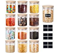 Yibaodan - Set di 12 barattoli per spezie da 170 ml, con coperchi ermetici ed etichette in bambù, contenitori per alimenti e cereali, per casa, cucina, tè, erbe, pasta, caffè, farina, erbe aromatiche,