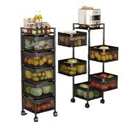 YIBIN Scaffale Portaoggetti Rotante Multiuso da Cucina Con Ruote, Mensola per Frutta, Verdura, Snack, Multifunzionale per Bagno, Soggiorno (Nero, 5 Ripiani)