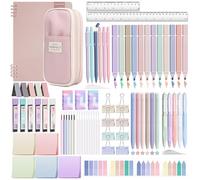 YIBONIKA 80 PZ Articoli di Cancelleria Estetici con Astuccio Rosa e Quaderno, 12 Evidenziatori Pastello, 6 Penne Colorate, 5 Penne Nere, 6 Matite Meccaniche, Set di Cancelleria per Scuola e Ufficio