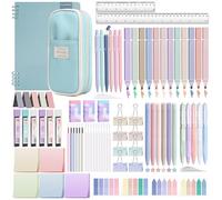 YIBONIKA 80 PZ Forniture di Cancelleria Estetiche con Astuccio Blu e Quaderno, 12 Evidenziatori Pastello, 6 Penne Colorate, 5 Penne Nere, 6 Matite Meccaniche, Set di Cancelleria per Scuola e Ufficio