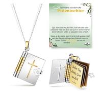 YIBONIKA Amorevole collana a libro con croce per ragazze, per comunione, cresima, battesimo, cresima, compleanno, prima comunione, regalo cristiano per figlia, figlioccia, sorella, nipote, regulär
