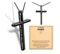 YIBONIKA Collana con ciondolo a forma di croce per uomo e ragazzo, in acciaio inox, con incisione della Bibbia, regalo religioso cristiano, per compleanno, comunione, cresima, battesimo e Pasqua