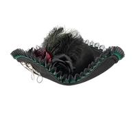 YIBOZI Cappello da pirata in pizzo piumato, cappello da pirata con piume in pizzo, accessorio per costume coloniale con bordo in pizzo per rievocazioni storiche e spettacoli teatrali