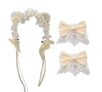 YIBOZI Fascia regolabile in pizzo con orecchie di gatto con fiocco e campane braccialetto costume polsino per donne ragazze cosplay festa