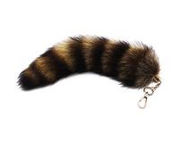YIBOZI Plush-Fox - Portachiavi a forma di coda di procione pelosa, 28 cm, ciondolo a forma di coda di animale, con pompon