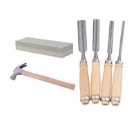 Yibuy Scalpello per legno 24 x 2,4 cm, kit con martello da 226,8 g e pietra per affilare