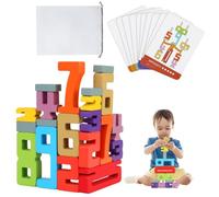 Yicenmy 26 Pezzi Blocchi Numerici, Numberblocks con 10 Schede Didattiche Interattive e 1 Sacchetto Portaoggetti, Impilabile Puzzle Numerici, Number Blocks per Bambini dai 3 Anni in su