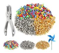 Yicenmy 400 Pezzi Colorate Fermacampioni, 8mm Fermacampioni Piccoli Oro con Punzone, Rotondo Riutilizzabile Ferma Campione per La Scuola Ufficio Carta Lettera Clip Craft Fai da Te