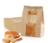 YICH Sacchetti Carta Kraft Sacchetti Carta per Alimenti 50 Pezzi Sacchetti di Carta con Finestra Sacchetti Pane Sacchetto di Carta per Pane Pizze Dolci Caramelle ed Articoli da Forno (16x11x33cm)