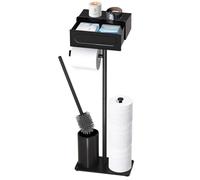 Yichalodge Porta Carta Igienica da Terra con Scopino, Piantana Portarotolo con Scatola per Salviette Umidificate Acciaio al Carbonio Senza Bisogno di Foratura