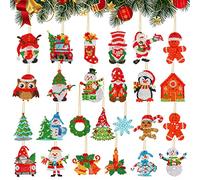 YICHEN Ciondoli e Pendenti Natalizi, 25 Pezzi Pendenti per Alberi di Natale Ornamenti Portachiavi con Diamante di Natale Fai-da-Te Kit per Diamond Painting 5D Addobbo per Albero di Natale