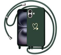 Yichxu Cover con Cordino per iPhone 16, Motivo Cuore Custodia Cellulare con Tracolla in Regolabile, Morbid Antiurto AntiGraffio Bumper Liquido Silicone Protettiva Case, Verde