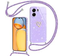 Yichxu Cover con Cordino per Xiaomi Redmi 13C/ Xiaomi Poco C65 Custodia Glitter con Collana Tracolla, Motivo Cuore TPU Silicone Brillantini AntiGraffio Case, Laccio Collo Case, Viola