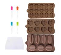 Yicoovey 3 pezzi stampo in silicone, set di stampi in silicone per cioccolato con beccucci e spatola per cheesecake, mousse, 2 stampi a forma di cuore e 1 a forma di chicco di caffè