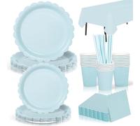 Yidaxing Stoviglie per Feste di Compleanno Blu Cielo, 81 Pezzi Stoviglie Azzurro, Piatti Usa e Getta Tazze Cannucce Tovaglioli Tovaglia per Matrimonio Compleanno Baby Shower Riunione, 16 Ospiti