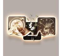 Yidlkecqey Decorazione Parete 3D in Arenaria con Orologio Silenzioso e LED, Quadro Luminoso con Vaso per Piante Vere, Arte Moderna(Type C,70x140cm/27.5x55.1in)