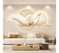 Yidlkecqey Dipinti murali di Lusso con Piume, di Alta qualità, Luminosi, Decorati in tonalità Crema per Il Soggiorno, Adatti Come Sfondo per Divano e Parete TV(Style A,50x100cm/19.7x39.4in)