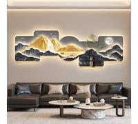 Yidlkecqey Quadro 3D in Cristallo e Porcellana con LED, Decorazione Zen Montagna Verticale per Ingresso, Arte Moderna Illuminata con Piante(Type C,50x150cm/19.7x59in)
