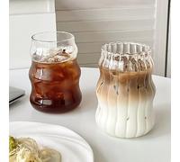 YIDM Tazze da caffè in vetro trasparente Iced 2 tazze da caffè, tazze da caffè, bicchieri da caffè, bicchieri da dessert, bicchieri da tè Ripple, tazza da caffè per tè latte whisky accessori (530 ml)