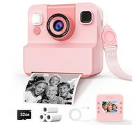 Yidoroye Macchina Fotografica Bambini Istantanea, 2.4" HD Fotocamera Bambini, include Scheda di Memoria da 3 Rolls Paper & 32GB, Regalo Perfetto per Bambine dai 3 ai 12 anni(Rosa)