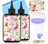YIEHO 200g Resina UV kit con Lampada Cristallo Resina UV Trasparente Dura per Bijoux e Gioielli Fast Curing per Principianti con Tampone in Silicone