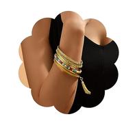 Yienate Boho Oro Braccialetto Set Colore Perline Nappe Multi Bangle Set Indiano Matrimonio Punti Strass Bangle Indiano Bollywood Vintage Bangle Grande Braccialetto Rotondo Impilare Gioielli Per Donne