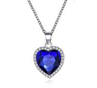 Yienate Collana girocollo in cristallo con cuore zaffiro alla moda con ciondolo a forma di cuore e cristallo blu con ciondolo a forma di cuore dell'oceano, regalo per donne e ragazze