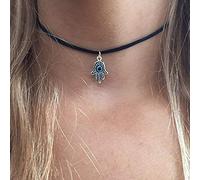 Yienate Collana girocollo in velluto nero alla moda, con ciondolo a forma di occhio maligno blu di Fatima, stile retrò, gioielli per donne e ragazze