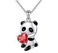 Yienate Collana Panda di Cristallo Girocollo Argento Cuore Rosso Collana di Cristallo Collana Pendente Orso Panda Catena Cuore Collana d'Amore Collana di Animali Simpatici Gioielli Regalo per Donne
