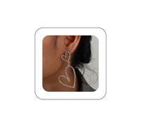 Yienate Grande Cristallo Cuore Orecchini Pendenti - Vintage Geometrico Perno Argento Goccia Da Sposa Strass Dichiarazione Prom Scintillante Per Donne