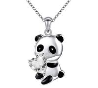 Yienate Panda Collana Cristallo Girocollo Panda Argento Cuore Bianco Collana con Pendente Orso di Cristallo Catena Panda Collana d'Amore Charm Simpatico Animale Cristallo Gioielli per Donne Ragazze
