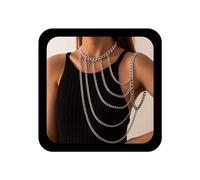Yienate Sexy Imbracatura Corpo Catena Boho Argento Collana Girocollo Spalla Catena Multi Fila Grosso Braccio Cubano Catena Stratificato Spalla Collana Corpo Catena Gioielli Accessori Per Donne