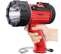 YIERBLUE Torcia ricaricabile con LED da 15000 lumen, IP67, impermeabile, a lunga durata, resistente agli urti, con supporto pieghevole e lente rossa rimovibile