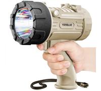 YIERBLUE Torcia ricaricabile con LED super ad alto lume, IP67 impermeabile, lunga durata, resistente agli urti, faretto portatile con supporto pieghevole e lente rossa