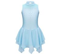 Yiesvsov Abito Pattinaggio Artistico Bambine Abito Ballo Scintillante Danza con Strass Pattinaggio su Rotelle Maglia Ballo Leotard Ginnastica Costume Danza Concorso Azzurro Chiaro 13-14 Anni