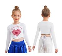 Yiesvsov Camicetta Sportiva Lungo Braccio Bambini Camicetta Lunga Top Corto Top Crop Bambine Ideale Il Weekend Skateboarding Hip Hop Jazz Bianco 6-8 Anni