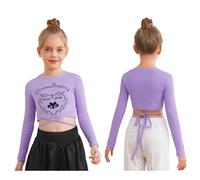 Yiesvsov Camicetta Sportiva Lungo Braccio Bambini Camicetta Lunga Top Corto Top Crop Bambine Ideale Il Weekend Skateboarding Hip Hop Jazz Viola 6-8 Anni