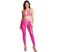 Yiesvsov Completo Intimo Lingerie Donna Set Reggiseno Halter E Pantaloni Donne Set Collant In Lattice Top Corto Con Cerniera E Pantaloni Pub Rosa M