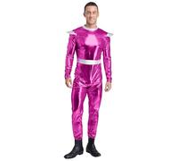 Yiesvsov Costume alieno metallizzato manica mosca tuta intera festa di Halloween Robot Space Astronauta Costume rosa caldo M