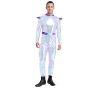 Yiesvsov Costume alieno metallizzato manica mosca tuta intera festa di Halloween Robot Space Astronauta Costume Argento lucido L