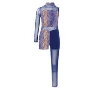 Yiesvsov Costume Ginnastica Bambine Scintillante Costume Ginnastica In Mesh Ballo Patchwork Pattinaggio Artistico Con Stampa Tuta Tutto Il Corpo Pelle di serpente blu 9-10 anni