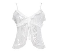 Yiesvsov Donna con Bretelle Spaghetto Camicie Senza Maniche Top Copricapo Trasparente Camicia Casual Maglie Cropped Tinta Unita Battesimo Bianco S